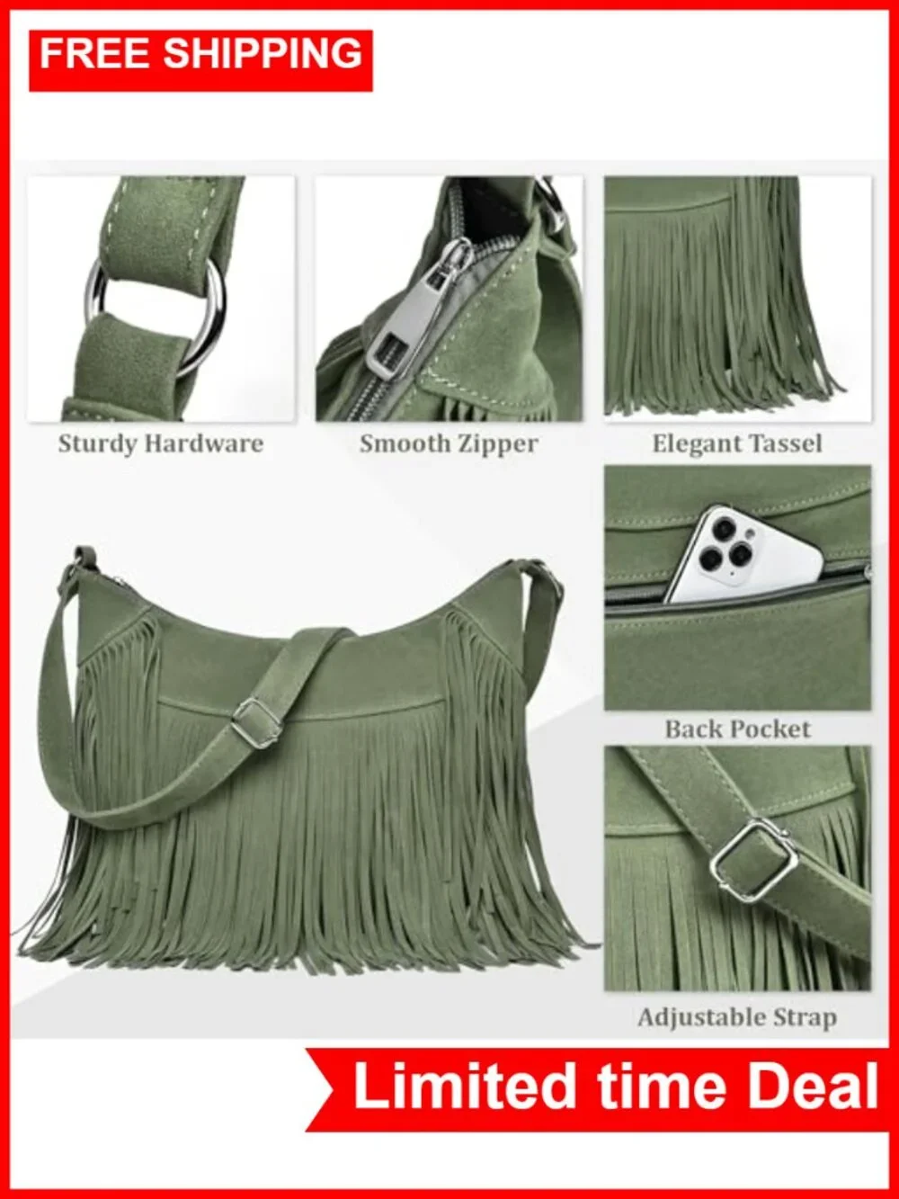 Vintage Western Suede Hobo Bag Crossbody Shoulder Purse for Women